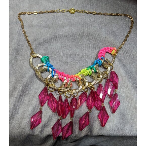 Neon Rainbow Glam Gem Fringe Statement Necklace - Picture 7 of 7